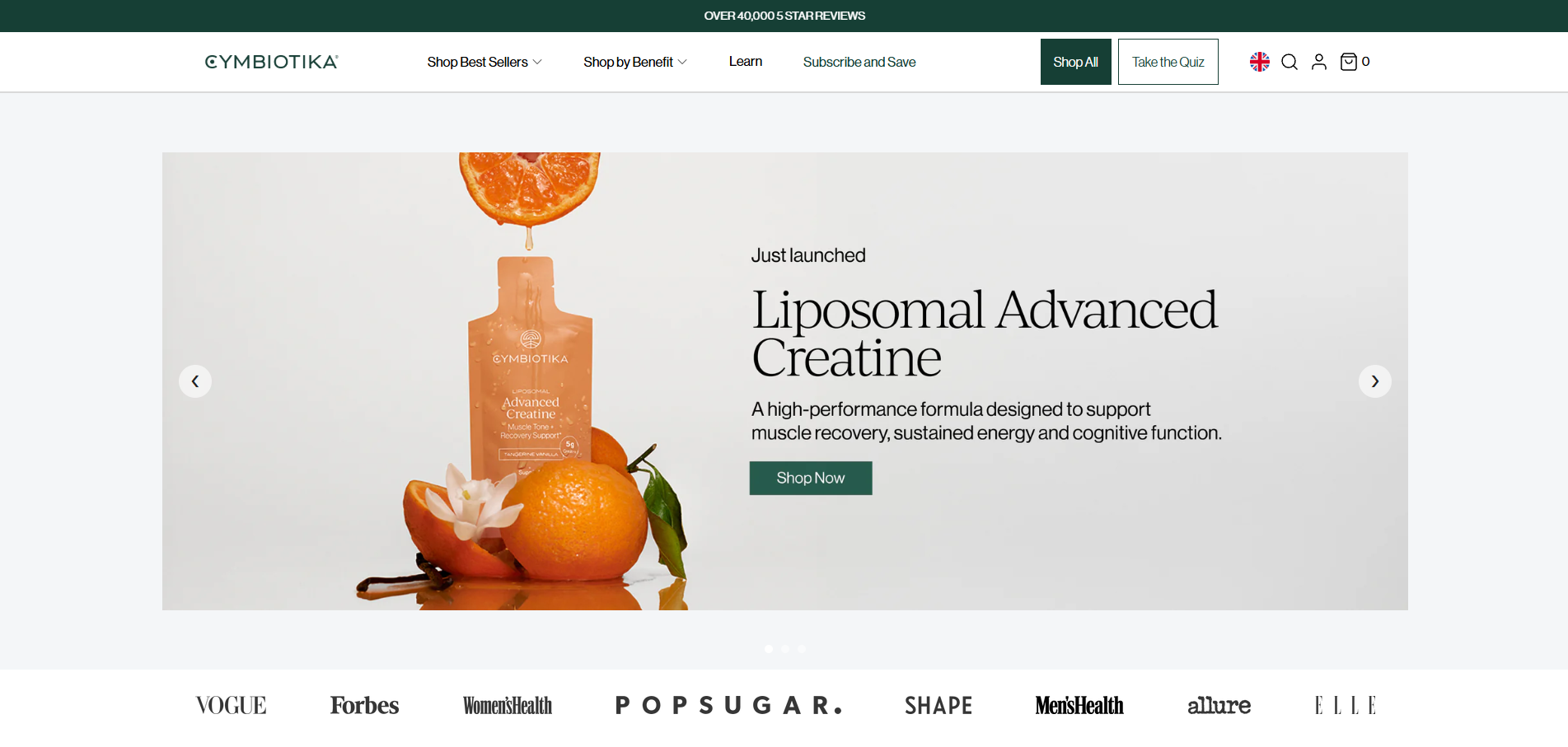 Cymbiotika Advanced Creatine campaign displayed on the live website